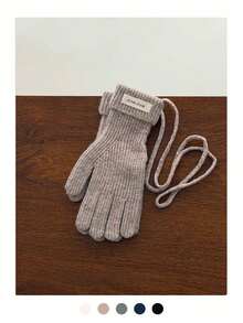 1 Pair Wool Knit Gloves, Warm Knitted Touchscreen Gloves For Women, Long Five-Finger Style, Non-Shedding, Autumn/Winter, Warm Knitted Gloves With Cord Halter, Touchscreen Cuff, Suitable For Cold Weather