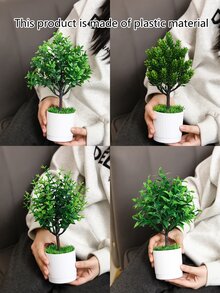 1pc 12-Inch (Height) Artificial Green Leaf Potted Plant, Suitable For Seasonal Home Living Rooms, Bedrooms, Bathrooms, Offices Or Tabletop Decoration Scenes During Parties, As Well As Wedding And Valentine's Day Greenery Decoration Items. - Green - View 5