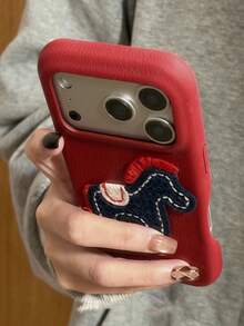 Creative Woven Blue & Red Horse Pattern Compatible With IPhone 16/16 Pro Max/17 Pro/15 Pro Max/17 Pro Max Protective Phone Case, Shockproof Full Coverage - Red - View 6