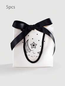 10个中秋节简约黑白小手提袋，配黑色蝴蝶结，商务礼品包装袋 - 彩色 - 查看 8