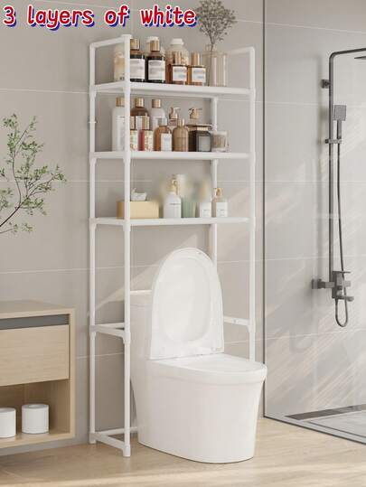 1 pieza Estantería para baño, Estantería de almacenamiento de baño de 2/3 niveles de alta capacidad (Blanco/Negro) - Estantería duradera y ahorradora de espacio, fácil de instalar de pie, puede sostener artículos de tocador, toallas y artículos esenciales de baño