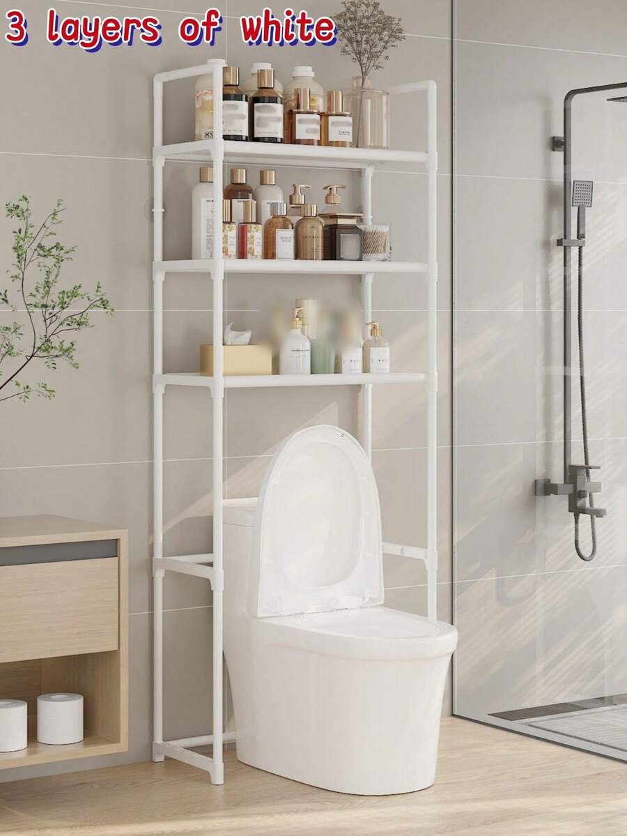 1pc Toilet Shelf, 2/3 Tier High Capacity Bathroom Storage Rack (White/Black) - Durable Space-Saving Shelf, Easy To Install Floor-Standing Rack, Can Hold Toiletries, Towels And Bathroom Essentials - Multicolor - View 1