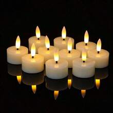 12pcs Ivory White Flameless Tea Lights, Flickering LED Candle Set, Suitable For Christmas, Halloween, Birthday Parties And More - White - View 4