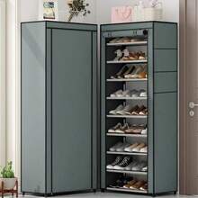 十层鞋柜，带防尘罩，采用铁管+加厚塑料+无纺布工艺，节省空间，容量大，易于组装，便携式鞋柜，适用于玄关、储物架、家庭和宿舍等多种场景的收纳。 - 彩色 - 查看 12