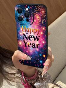 1pc Fashionable 2026 New Year Colorful Fireworks 2D Pattern Full Coverage Soft TPU Phone Case, Compatible With Apple 17, 16, 15, 14, 13, 12, 11 Pro/Pro Max/Plus And Other Galaxy Models, Suitable As New Year, Birthday, Easter, Valentine's Day, April Fool's Day Gift For Friends, Family, Colleagues, Loved Ones - Black - View 3