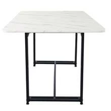 140x80cm Lightweight Luxury Dining Table (1-Pc), Metal Frame, Rectangular Dining Table, Modern Kitchen Table With Metal Legs For Dining Room/Living Room, Black Table Legs - Black and White - View 7