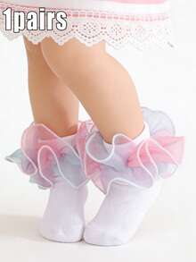 1 Pair Kids/Children Colorful Ruffle Flower Mid-Calf Socks, Versatile For School Uniform - White - View 13