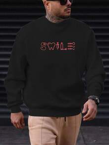 Men's Casual Crew Neck Sweatshirt With Tooth Pattern - 黑色 - 查看 1