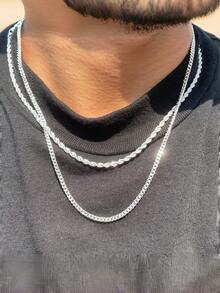 两件套不锈钢扭纹链项链，双层设计，不褪色，适合日常佩戴、约会、节日和派对。