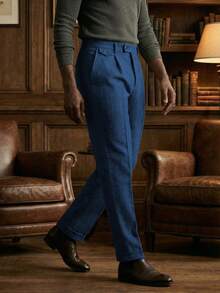 Mens Pants Tweed Herringbone Vintage Dress Pant Trousers Regular Fit Suit Pants For Men - Màu xanh lam - Xem 5