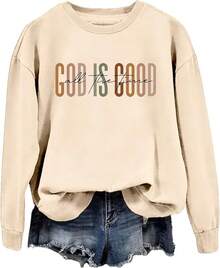 God Is Good All The Time Sweatshirt Womens Christian Shirts Crewneck Religious Faith Pullover Inspirational Tops - 淺褐色的 - 查看 11