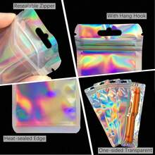 50个全息激光箔自封袋，可重复密封防漏，适用于包装钢笔、唇彩、珠宝、化妆品和糖果 - 彩色 - 查看 6