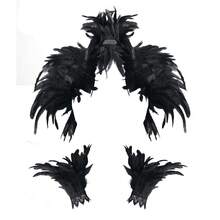 女士哥特式黑色羽毛披肩斗篷，复古乌鸦角色扮演配饰，万圣节天鹅女巫服装，波西米亚风格时尚配饰 - 彩色 - 查看 1
