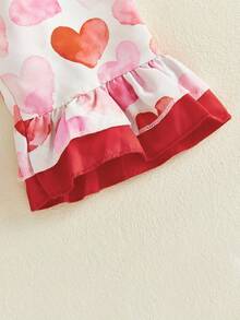 Valentine's Day Baby Girls Overalls Cute Heart Embroidery Sleeveless Square Neck Bell Bottoms Jumpsuit - Red - View 8