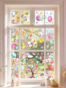 9sheet Easter Window Stickers,Watercolor Bunny & Easter Egg Pattern Window Clings,Removable PVC Stickers,Easter Window Decoration,Walls Decor,Easter Decoration,Easter Day Party Supplies,Easter Egg Hunt Party Supplies,Room Background Decor,Home Decor,Door & Window Decor,Happy Easter Day Decor,Easter Self-Adhesive Stickers,Easter Gifts - Multicolor - View 7