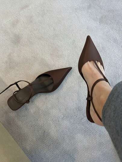 Women's Pointed Toe Sandals - Comfortable Low Heel, Summer PU Upper And Rubber Sole, Versatile Black Casual And Formal Shoe Style, Thick Sole Design, Elegant Silhouette, Lightweight, Suitable For Office Wear,Kitten Heels