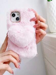 Valentines Cute Phone Case Winter Plush Heart Decor Phone Case - Hồng - Xem 7