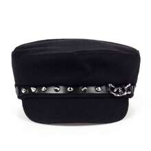 1Piece Men Black Rivet Studded Chain Fiddler Cap Cabbie Hat Outdoor Sunscreen Leisure Hat Spring Autumn Travel Tourism Beach Vacation - 彩色 - 查看 3