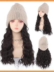 保暖针织帽假发，16英寸蓬松波浪卷发，采用耐热合成纤维制成，适合女性秋冬季佩戴。 - 彩色 - 查看 18