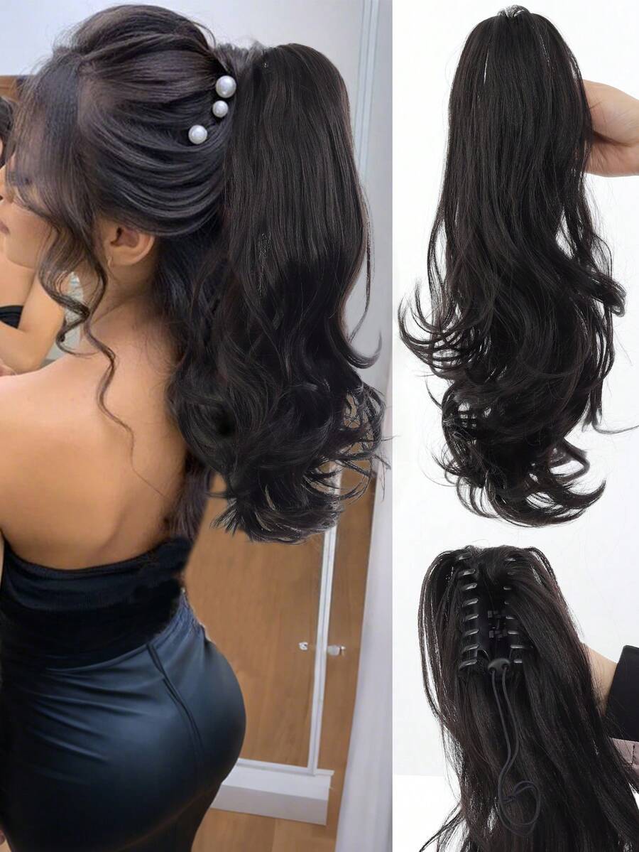 1件装合成马尾假发，自然波浪，合成爪夹马尾，爪夹发髻发夹，合成假发髻假发，适合女性女孩派对角色扮演日常使用 - 彩色 - 查看 1