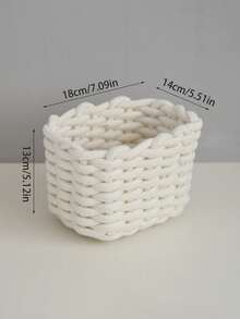 1pc Handmade Woven Large Capacity Makeup Storage Box, Can Store Brushes, Skincare, Cosmetics, Lipsticks, Eyeshadows, Also Suitable For Desktop, Display Cabinet, Vanity, Suitable For Holiday, Beach, Bathroom, Bedroom, Large Capacity, Also Applicable For Pantry, Shelves, Living Room, Rope Woven , Makeup Room Decor - Multicolor - View 6