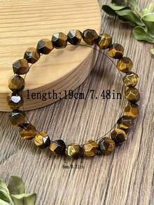 YAUKIA 1 pièce Bracelet de protection vintage à l'œil de tigre, pierre facettée sur cordon élastique. Cadeau pour femmes et hommes, porte-bonheur, inspiration, courage, confiance, développement de carrière - Multicolore - Voir 2