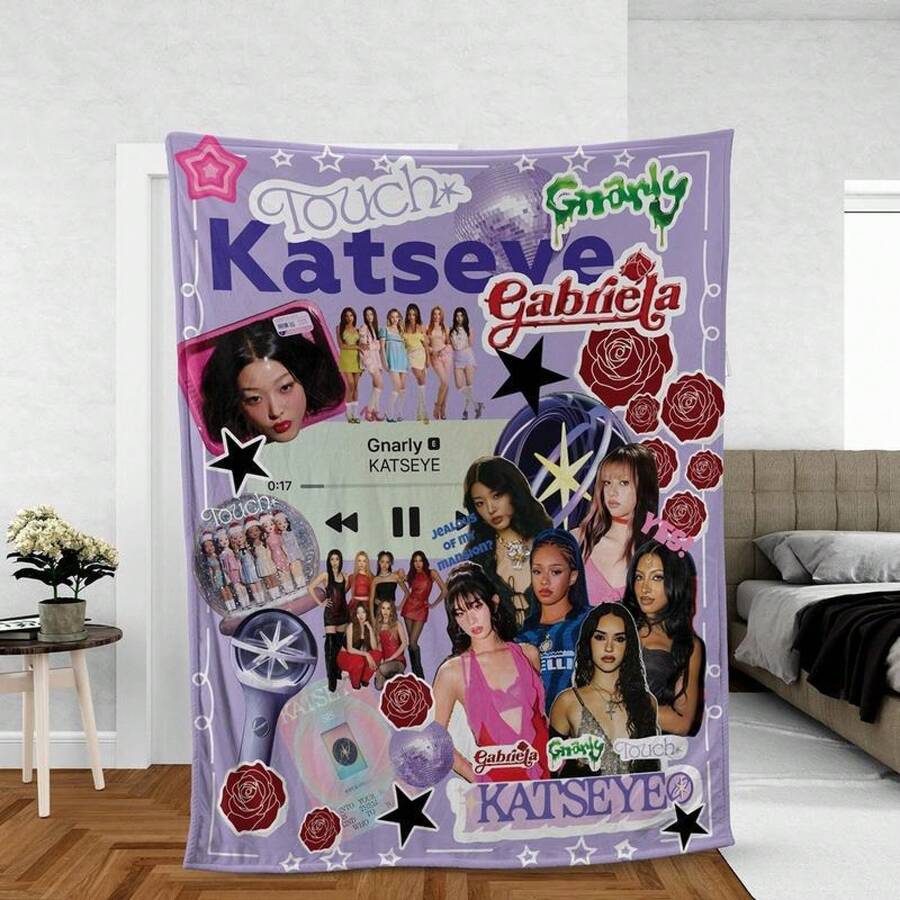 Katseye Blanket, KATSEYE Beautiful Chaos Tour Printed Fleece Blanket Soft Cozy Lightweight Plush Microfiber Throw HD Print Unique  Christmas Gift For Sofa & Home - 款式 01 - 查看 1