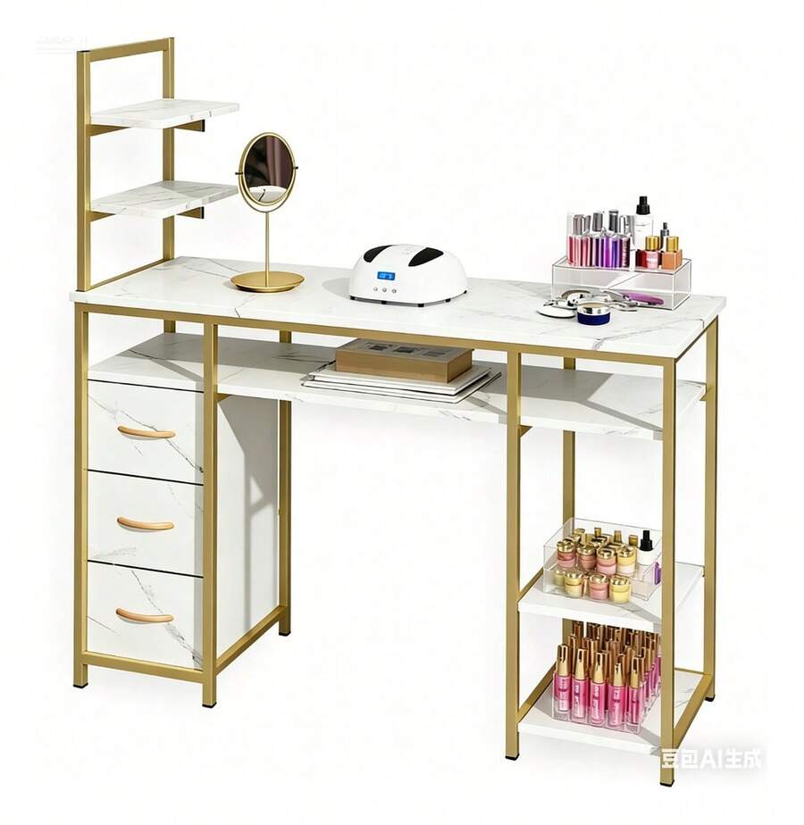 Minimalista Mesa Manicura Estética Unas 3 Cajones+estantería - Blanco - Ver 1