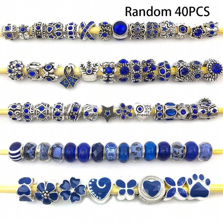 40颗欧式珠子，铜芯大孔树脂隔珠，无铜彩色玻璃珠，水晶珠，适合DIY珠宝制作 - 彩色 - 查看 11