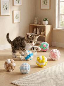 PETSIN 2/4pcs Cat Ball Toy With Bells, Kitten Toys For Indoor Cats, Interactive Cat Ball, Soft Plush Cat Balls Toys, Kitten Toys Pom Balls For Playing Chasing Chewing Scratching Training - Multicolor - View 8