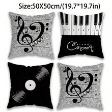 MEMNUN Bộ 4 vỏ gối chủ đề âm nhạc, thiết kế một mặt với họa tiết đàn piano, nốt nhạc, đĩa than, chất liệu polyester, vỏ gối trang trí trong nhà, trang trí tiệc, gối trang trí, không bao gồm ruột gối. - Nhiều màu - Xem 13