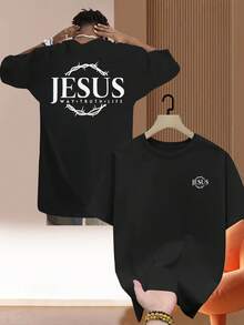 Women's T-Shirt, Men's T-Shirt With Jesus Christ Cross Print And Greek Letter λ - Faith Clothing With Philippians 4:13 Verse Design, Round Neck And Short Sleeve T-Shirt For Church, Casual Wear And Religious Events, National Shipping, Women's Clothing - 黑色 - 查看 11