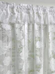 1 pièce Élégant rideau blanc à fleurs à nouer pour fenêtre, voilage romantique à fleurs pour cuisine, rideau court transparent réglable de style ballon pour salle de bain, filtrant la lumière, demi-fenêtre avec passant pour tringle à rideaux, décoration d'intérieur - Blanc - Voir 7