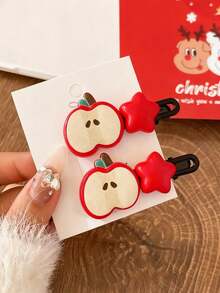 4 chiếc kẹp tóc hình quả táo dễ thương, phù hợp với tóc mái, tóc xõa, kiểu kẹp vịt, thích hợp để sử dụng hàng ngày. - Nhiều màu - Xem 5