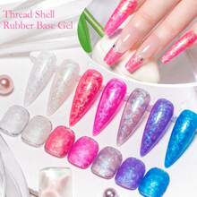 MEET ACROSS 1pc 7ml Auroras Glitter Faux Pearl White Thread Shell Gel Nail Polish 2 In 1 Rubber Base Gel Polish, Faux Pearl Shell Texture Effect Nail Camouflage Color Coat, Semi Permanent Soak Off Nail Art UV Gel Varnish Manicure Nail Art DIY For Home And Salon Nail Supplies Nails - Nhiều màu - Xem 4