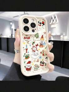 Una linda funda para teléfono móvil con temática navideña que presenta un pequeño gato. Tiene una sensación cómoda y puede proteger eficazmente su teléfono de golpes y caídas. Compatible con iPhone Phone11-16. - Blanco - Ver 7