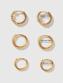 Conjunto de 6 brincos geométricos quadrados com zircônias cúbicas, banhados a ouro 18K e em cobre eletrodepositado. Perfeitos para uso diário e como presente para amigas em datas comemorativas e aniversários. - Ouro amarelo - Ver 6