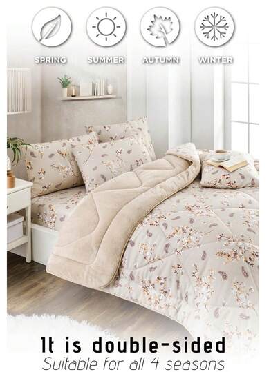 Made In Turkey – 4-Season Reversible Quilt Set – Single Size 155x215 Cm – Lightweight Cotton & Warm Welsoft Fabric – Includes Decorative Pillowcase