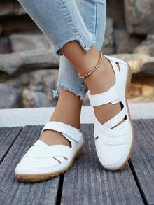 Chaussures de sport plates et décontractées légères et respirantes pour femmes, sandales à design maille ajourée avec fermeture , convenant pour le port quotidien au printemps/été, la marche, les baskets pour femmes - Blanc - Voir 4