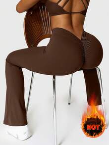 Speed mate Thermal Lined Wide Leg Pants For Women - Coffee Brown High Waist Yoga Flared Pants, Winter Warm Dance Trousers - Coffee Brown - View 1