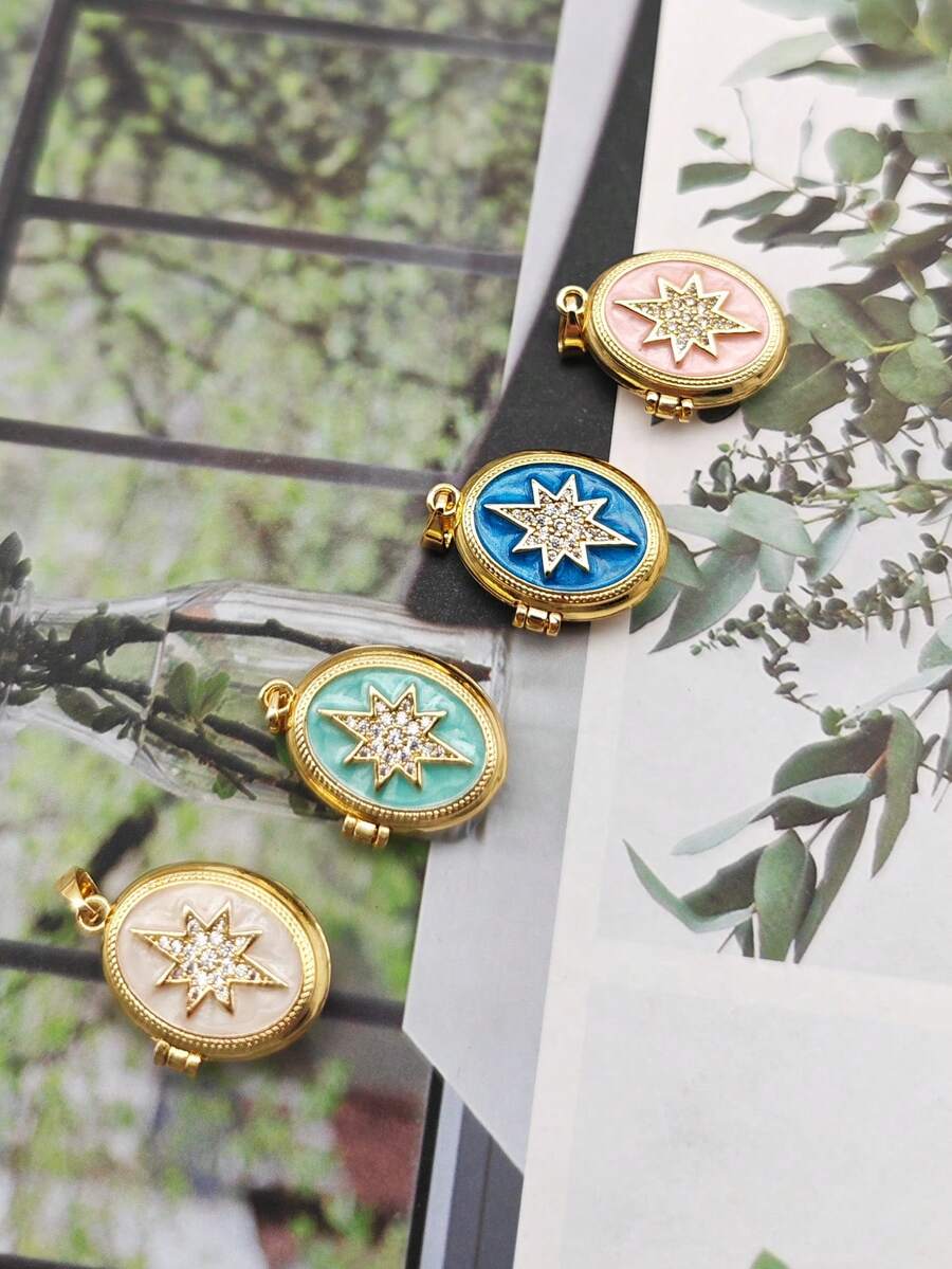 1pc Unique European & American Niche Design High-End Creative Fashion Colorful Drip Oil Photo Box Copper Gold-Plated Pendant Jewelry For Women - Multicolor - View 1