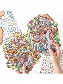 New Cozy Full-House Miniature Scene Stickers, Scenic Stickers, Creative Stickers, Very Suitable For Decorating Water Cups, Laptops, Luggage,Stickers Aesthetic,Guitars, Phone Cases, Keyboards, And Desktops. - Multicolor - View 2