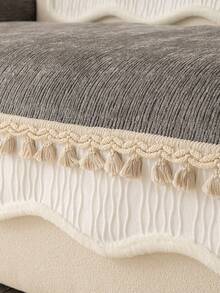 1件纯色雪尼尔沙发套，不规则流苏绒面设计，高克重，ins风，保护沙发免受滑动和刮擦，适用于客厅、卧室、书房，单人、双人、三人、四人沙发，带扶手、靠背。 - 深灰色 - 查看 8