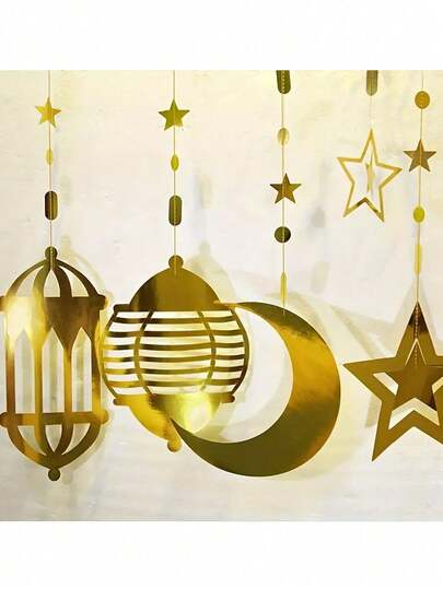 3/6件套节日新月灯笼挂饰，月亮花环，家居挂饰，节日派对挂饰彩带，婚礼背景横幅，生日派对用品，节日装饰挂件