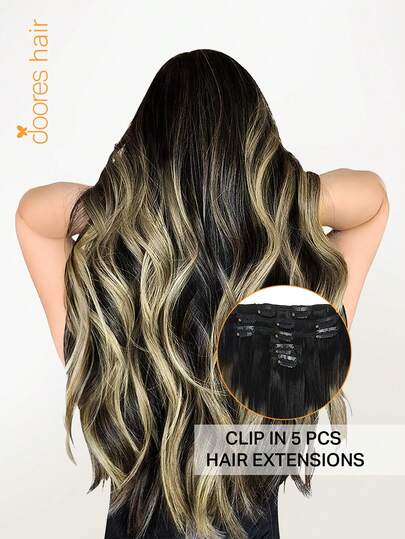DOORES 5PCS Seamless Straight Clip In Hair Extensions Real Human Hair Pieces Natural & Soft, Natural Black To Light Brown 73-85g 100% Brazilian Remy Human Hair For Thinning Hair For Women And Men, Double Weft Clip In Extensions For Full Head – Daily Use, Easy To Wear & Invisible For Winter, Christmas, Cosplay, Campus And Date Night