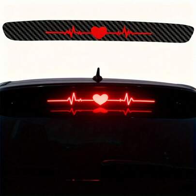High Mount Stop Light Decal - 3D Carbon Fiber Heartbeat & ECG Pattern Sticker, Matte Finish For Car Safety With Enhanced Visibility, Waterproof Tail Light Decoration