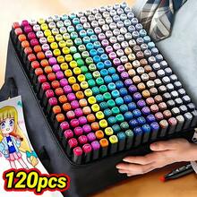 168/120/80/48/36/24 PCS Marker Sets, Dual-Tips, DIY Craft Pens, Watercolor Pens, School Supplies, Professional Permanent Colors, For Painting, Sketching, Coloring, Calligraphy - Ideal For Halloween & Christmas Gifts, Art Lovers, Art Supplies - 120 種顏色和麥克筆 - 查看 1