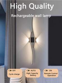 Cordless Wall Sconce With Remote - Modern Wave Pattern, 3 Lighting Modes, Rechargeable, No Wiring Needed, Ideal For Dining Room/Office/Bedroom Ambient Light - Multicolor - View 2