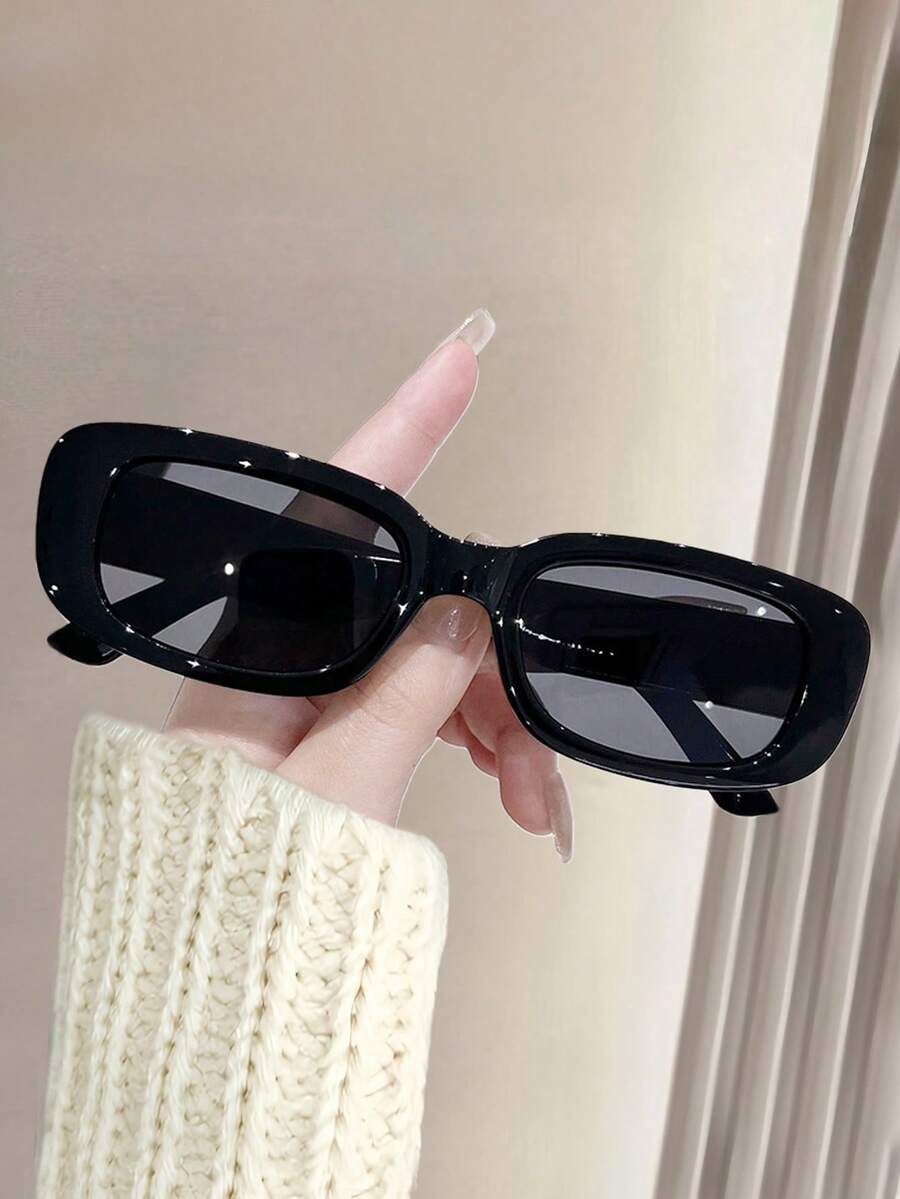 1 st fyrkantiga små bågar för kvinnor svarta festdekorationsglasögon, retro klassiska enkla modeglasögon - svart grå - Visa 1