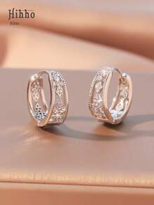 Hihho 1 对复古铜镶嵌锆石空心几何圆形设计耳环，带复古图案，适合女性，时尚耳饰和节日礼物 - 金黃色 - 查看 12